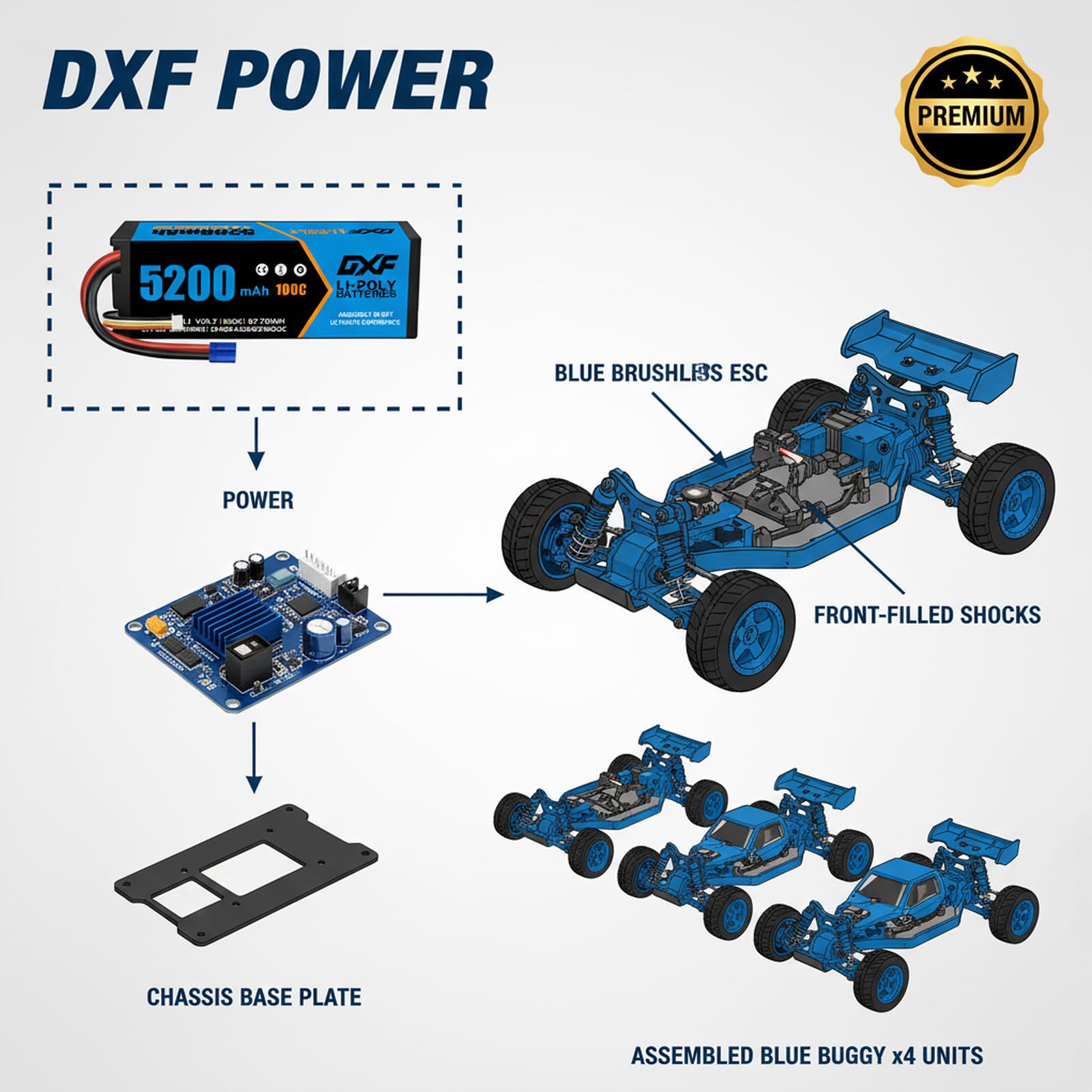 DXF Paquete de 2 baterías LiPo EC5 de 5200 mAh, 11,1 V, 100 C, enchufe EC5, grado A+, de baja resistencia, para coche, camión, buggy, oruga, helicóptero, barco, avión, escala 1/8 1/10