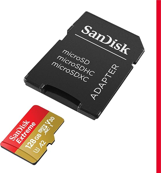 SanDisk 128GB Extreme microSDXC card +SD adapter, microSD card for smartphones, action cameras, drones, V30, up to 190 MB/s, SanDisk QuickFlow Technology, RescuePro Deluxe, UHS-I, 4k, V30, A2, U3 - 1