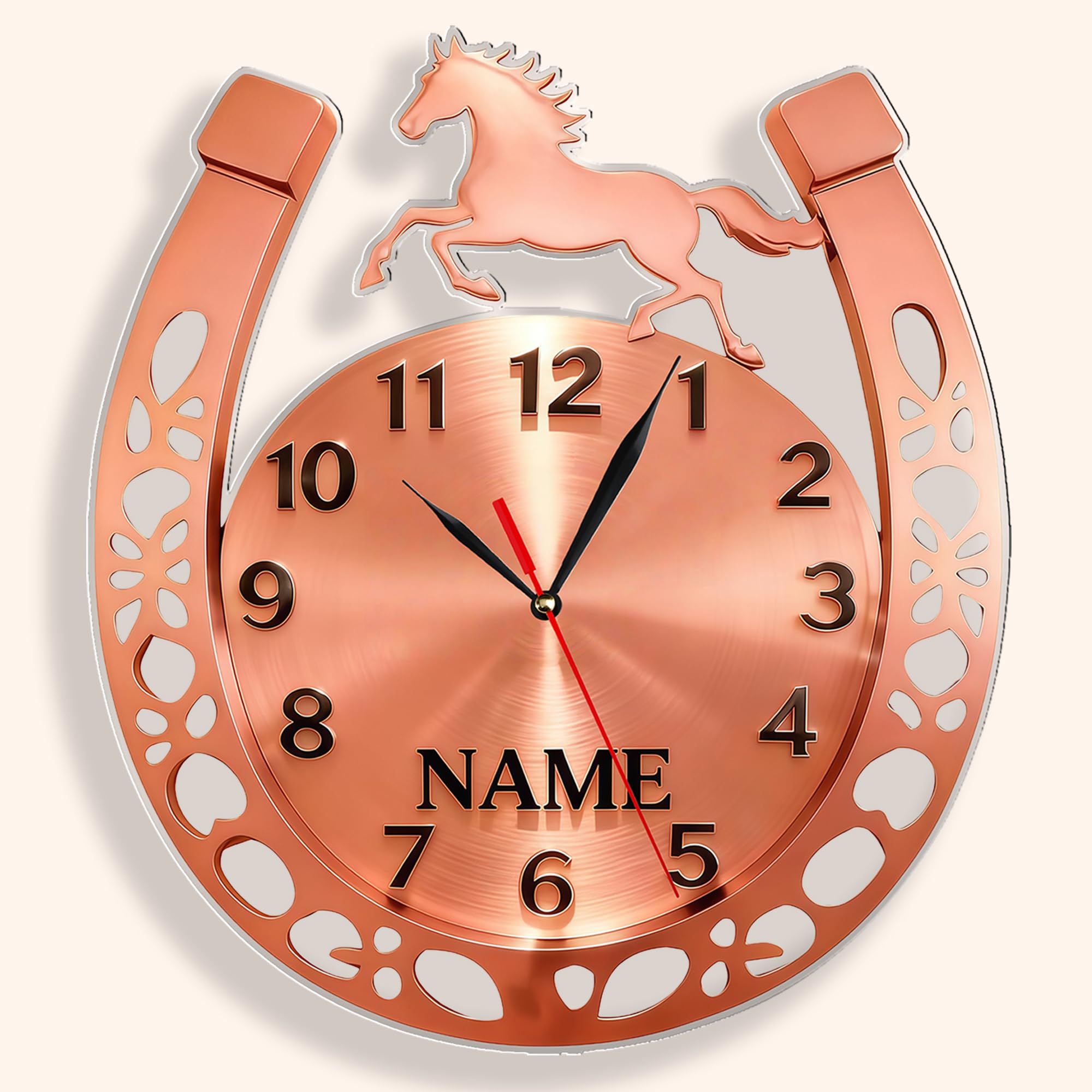 JLSKCN Custom Horseshoe Wall Clock, Personalised Clock with Text, 2D Printed Garage Wall Clock Wall Decor for Home Garage Bedroom Living Room Office, Birthday Valentines Day Gifts for Him Men