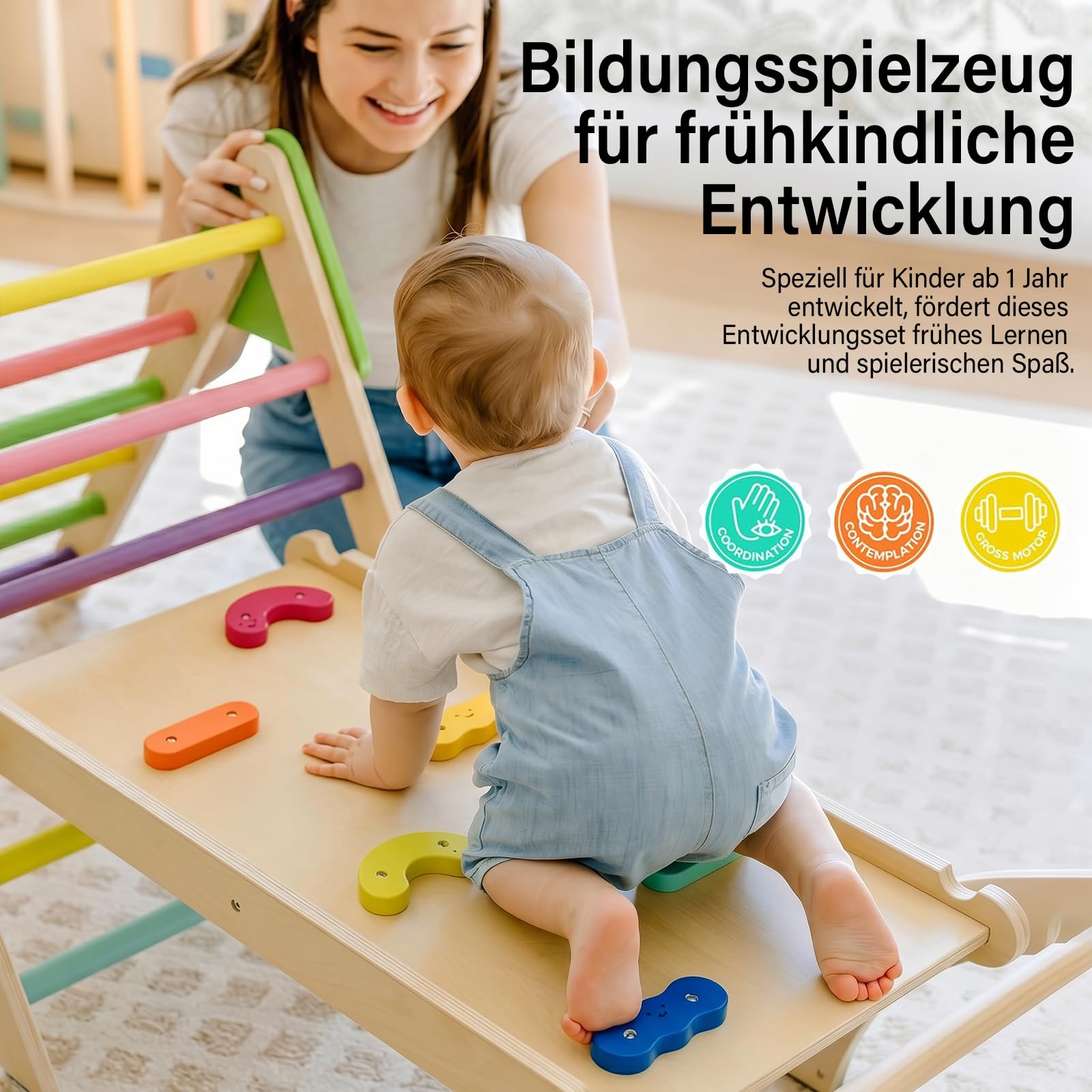 Klettergerüst Indoor Spielset 7-in-1 Klettergerüst mit Rutsche,Bogen für Kleinkinder und Kinder