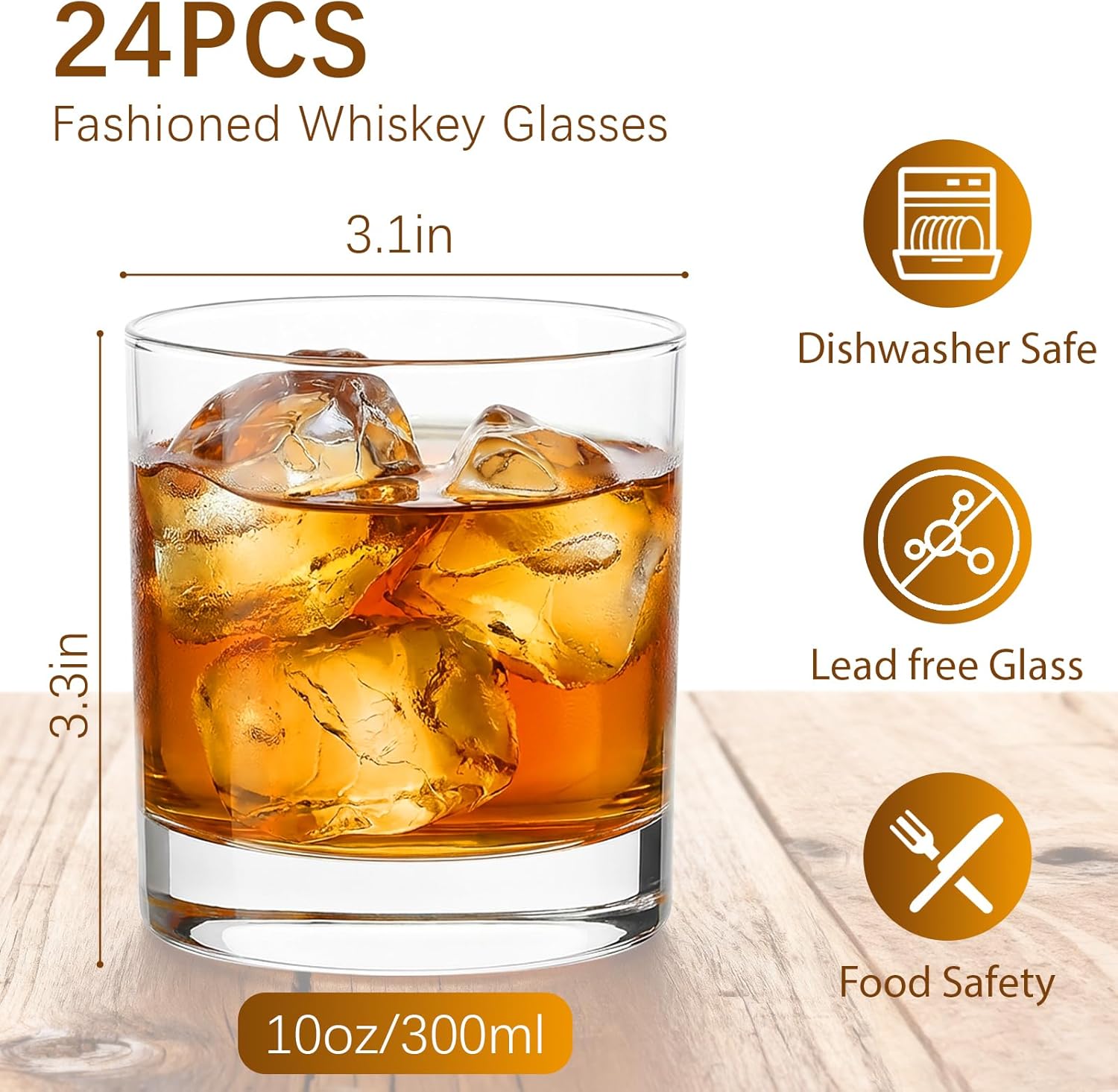 24PCS Old Fashioned Glass Set Bulk,10OZ Heavy Base Rocks Glasses Set, Elegant Whiskey Glasses Bulk for Bourbon, Coffee,Cocktails and More