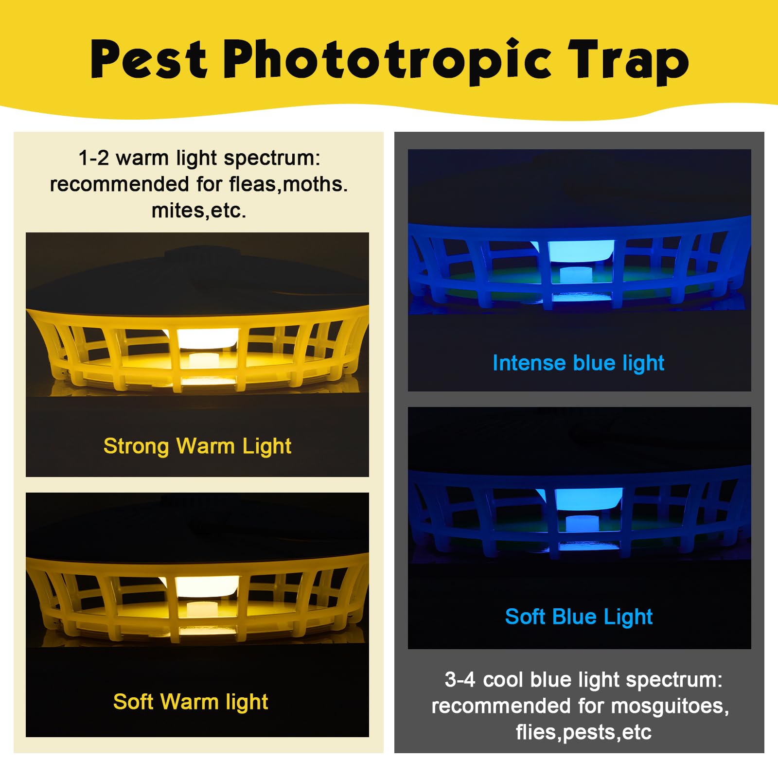 Trappola per pulci con luce LED a 360° per appartamento, include 15 adesivi e 4 modalità luminose. Doppia alimentazione, non tossica e inodore. Ideale per soggiorno, cucina, camera da letto e tappeti