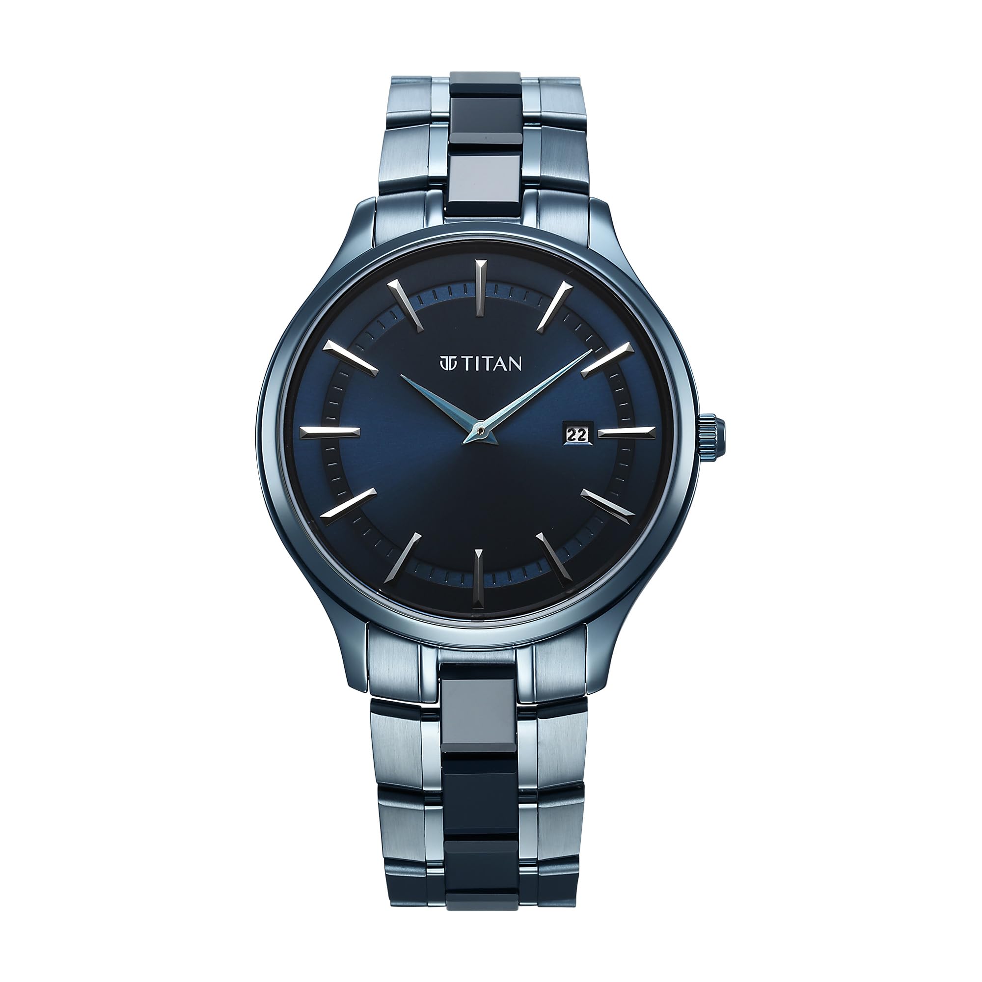 titan Slim Ceramic Fusion Quartz Analog with Date Blue Dial Stainless Steel Strap Watch for Men-picture-11