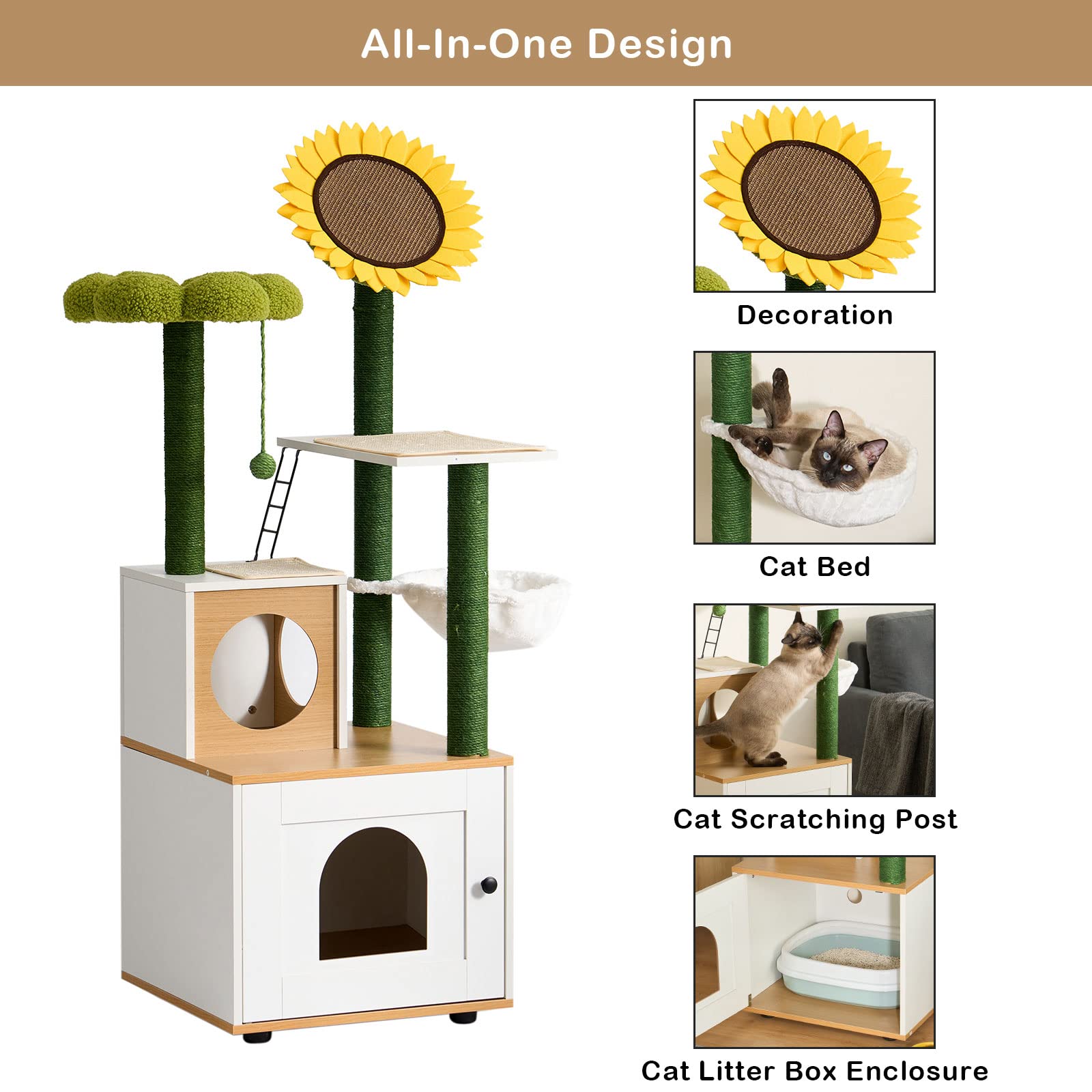 Soges Albero per Gatti con Lettiera, Bagno Nascosto e Tiragraffi