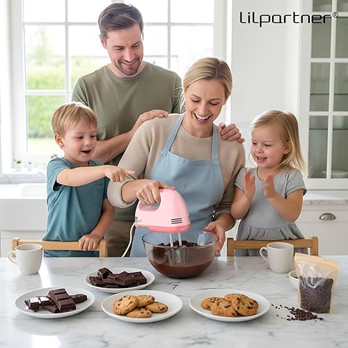 Miniatura 3 de Batidora de mano eléctrica, mezcladora de alimentos de 7 velocidades, 5 accesorios de acero inoxidable, licuadora de cocina con cable para crema,