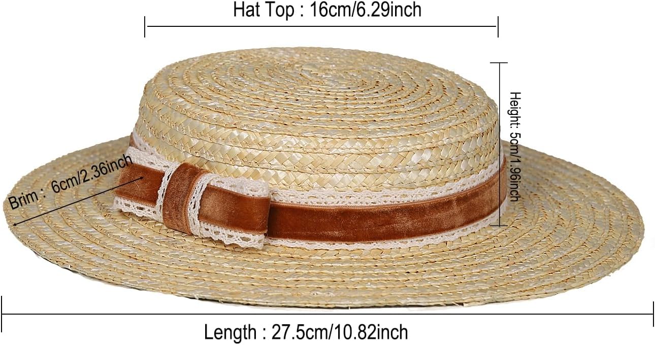 Women's Straw Boater Hat 1940s Vintage Very Low Fascinator Base Mini Top Hat with Velvet and Crochet Ribbon - Image 3