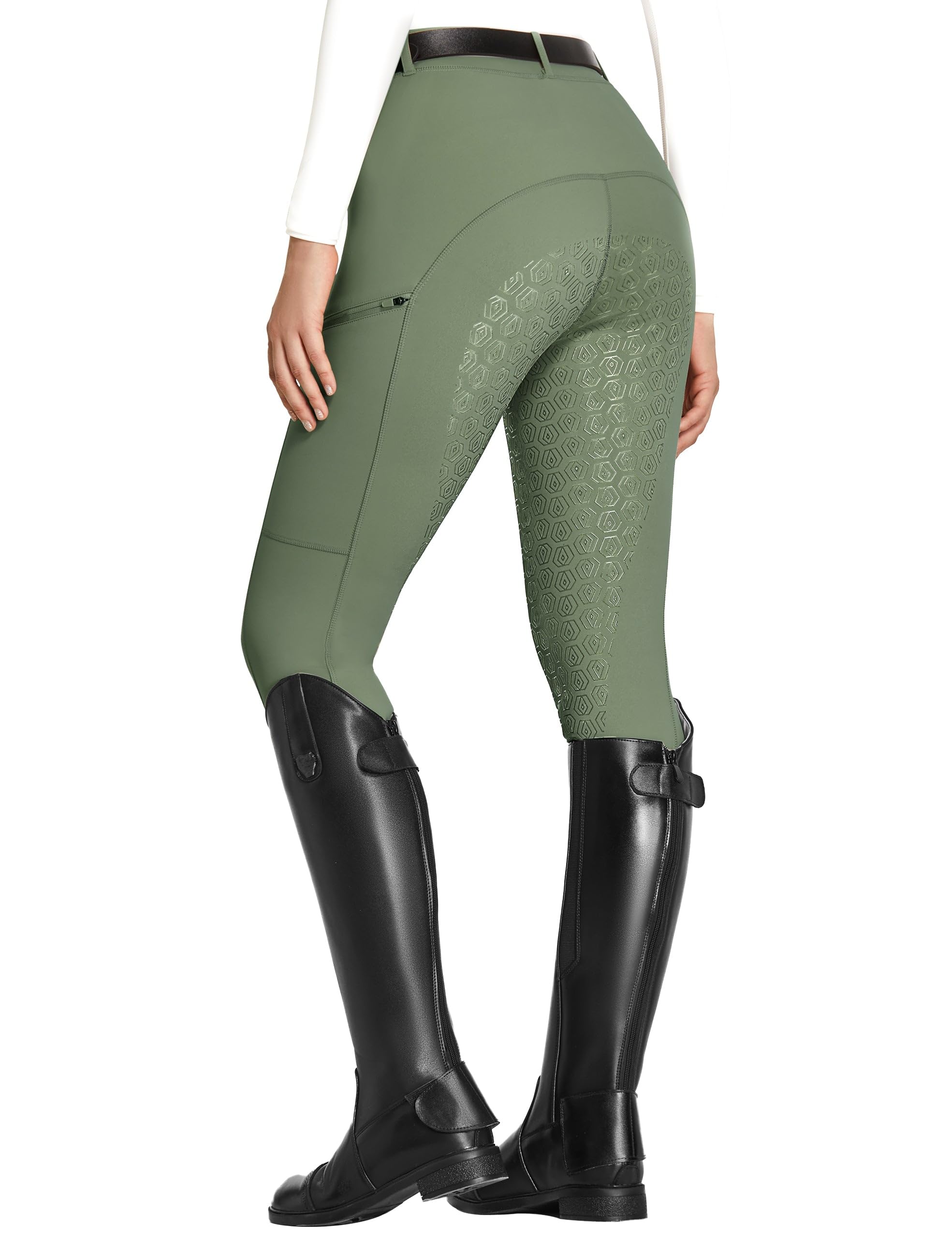 FitsT4 Sports Women's Full Seat Breeches High Waist Horse Riding Pants | Non-Slip Silicone Grip, Zipper Pockets, Belt Loops, 4-Way Stretch,for Horseback Riding Training & Equestrian Competition