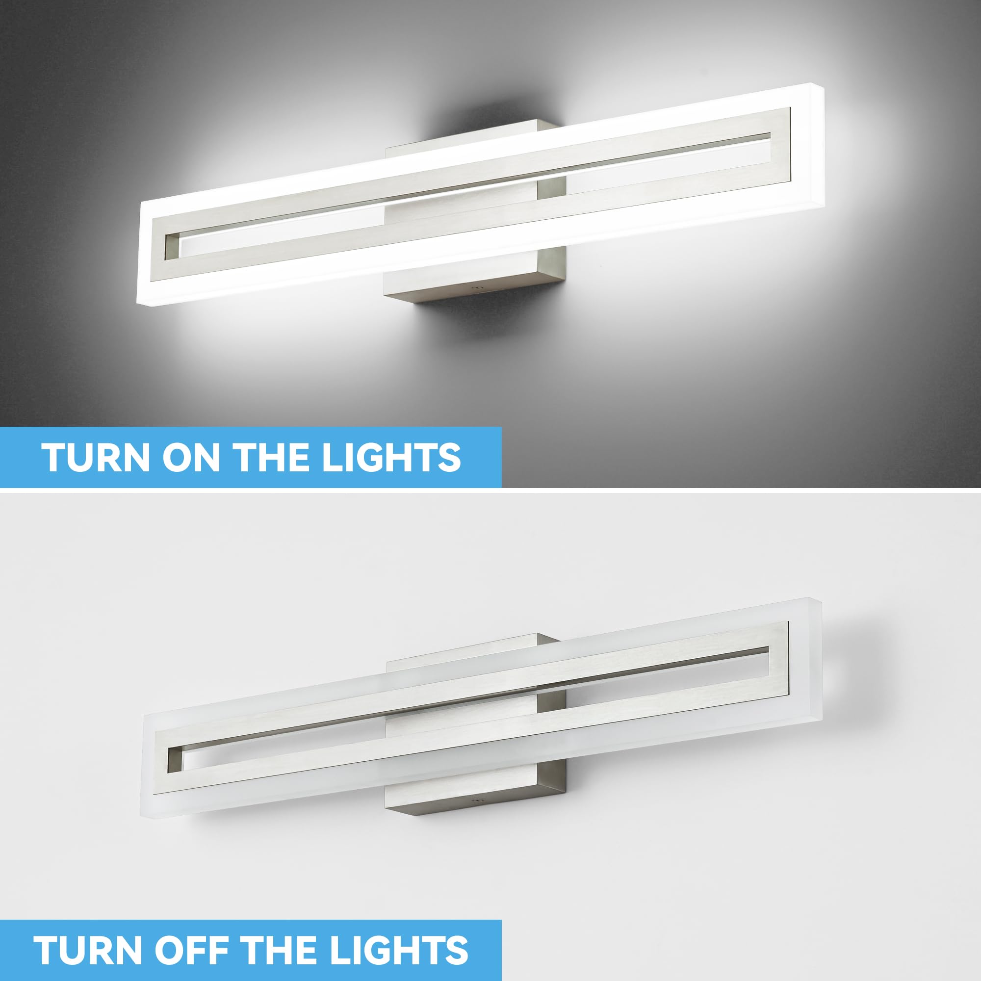 SOLFART Lumière de salle de bain LED au-dessus du miroir 61 cm Nickel brossé - 28 watts - Blanc froid - 2000 lumen - Modern - Montage mural - Suspendu - Touch - Amovible