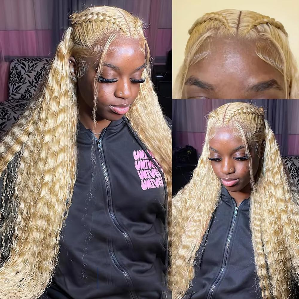 613 13x6 Lace Front Wigs Human Hair Deep Wave Blonde Wig Human Hair 13x6 HD Lace Frontal Wigs for Black Women 180% Density Curly Human Hair Wig Pre Plucked with Baby Hair (613 blonde wig, 24 inch)
