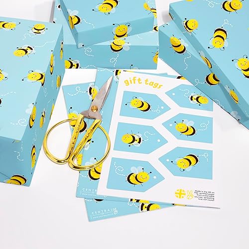 Miniatura 6 de CENTRAL 23 - Papel de regalo azul - 6 hojas - Abejorro - Abeja - Papel de regalo para niños - Decoración de cumpleaños de Pascua Baby Shower -