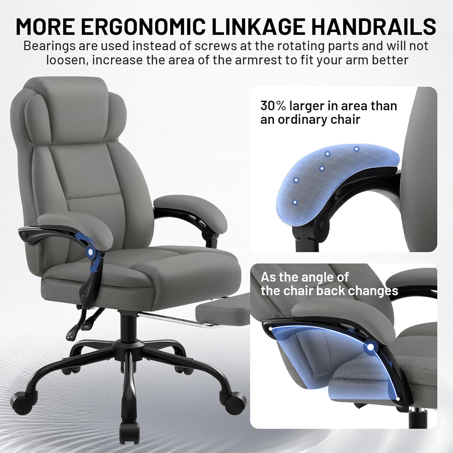 Close-up of linkage armrests on the office chair