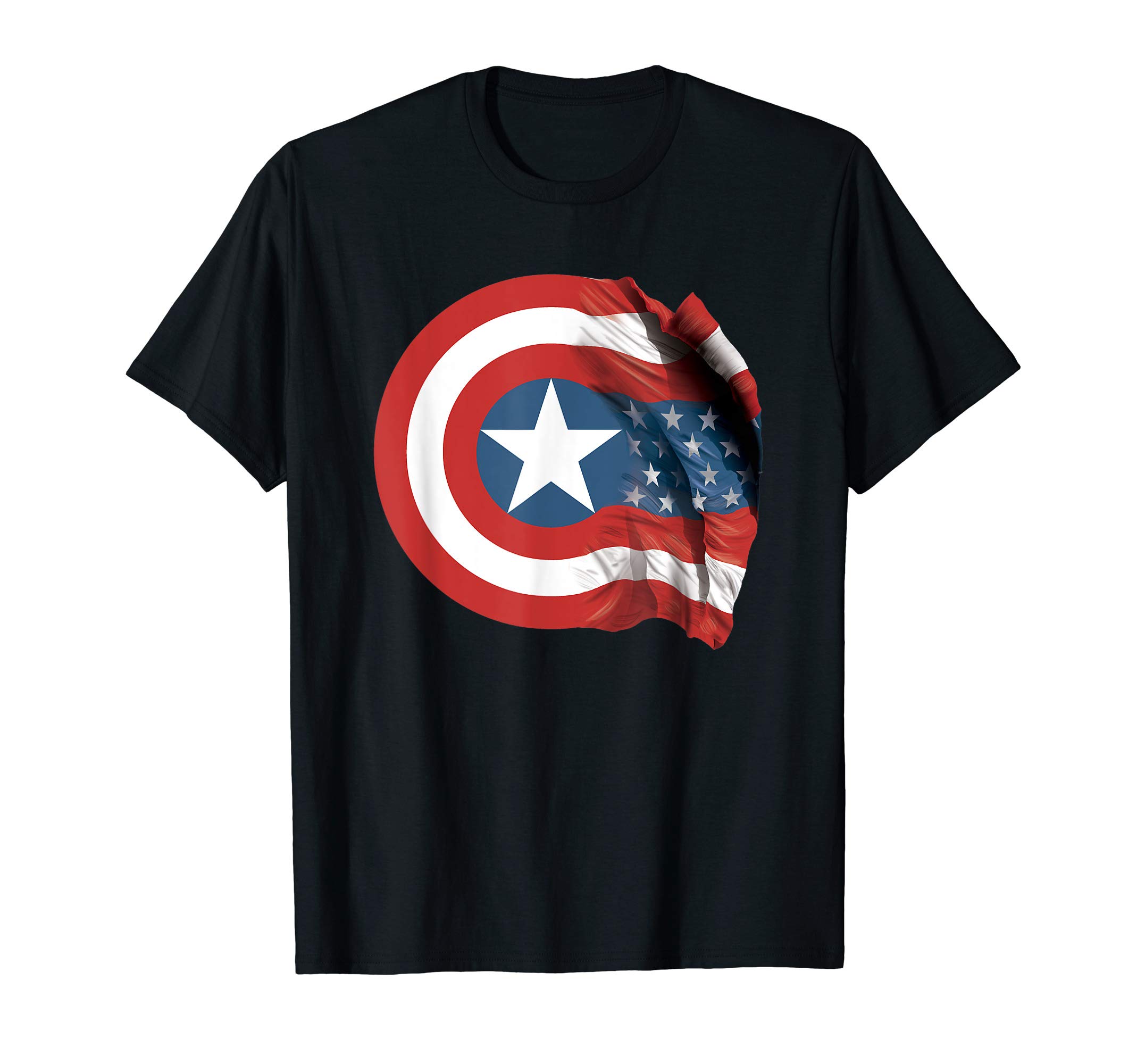 MarvelCaptain America Shield Flag Americana T-ShirtOEKO-TEX STANDARD 100
