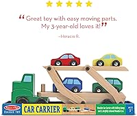 Vista 5 de Melissa & Doug, Camión remolcador de autos y autos de Madera de juguete, Set con 1 Camión y 4 autos, Estándar, Rojo