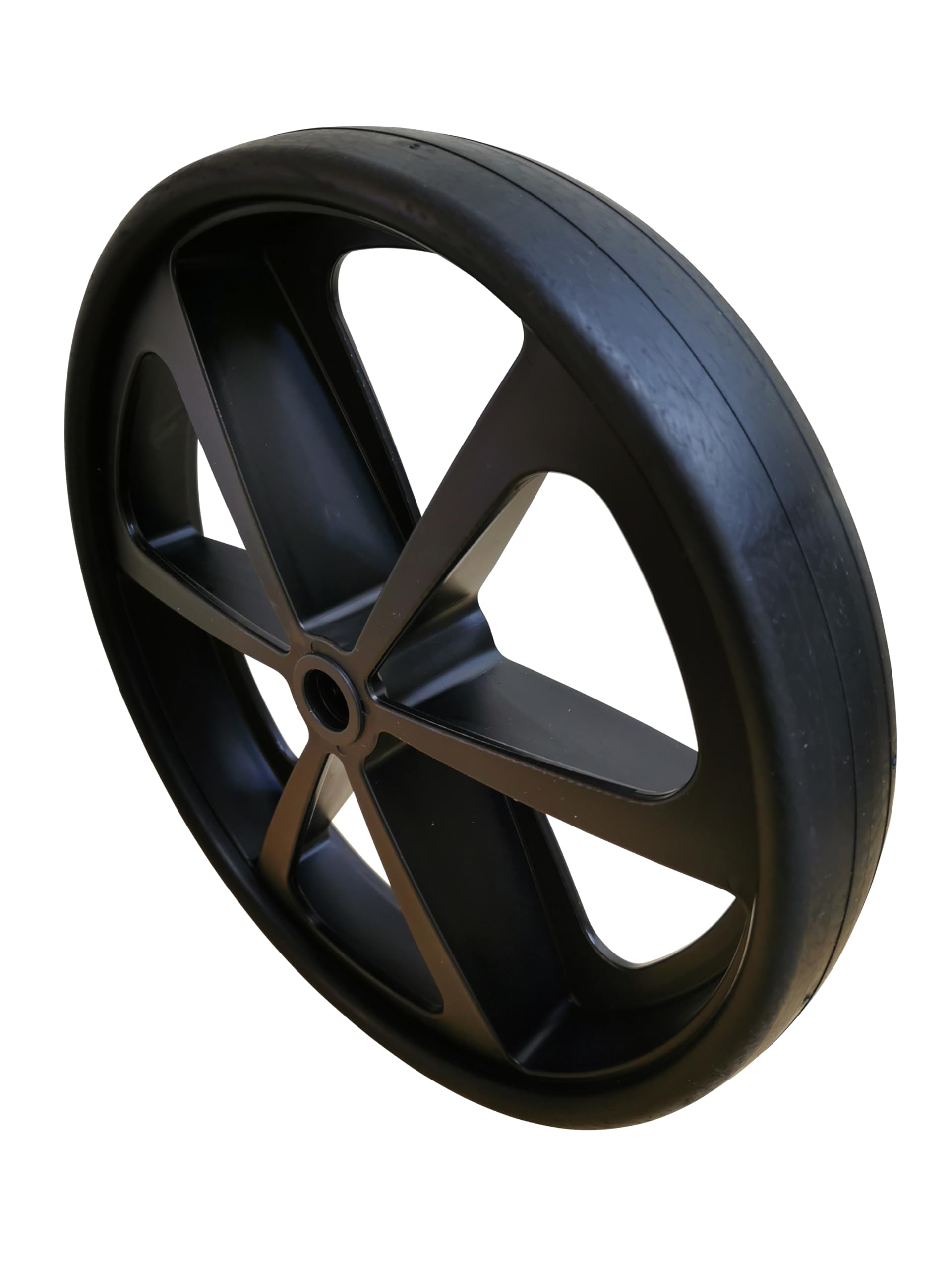 Pannensicheres Rad 400 mm Thermoplastischer Gummi Schubkarre Ersatzrad Slipwagen, Gleitlagerbohrung 20mm (W7/1/400/1/PPS/TPRS/L/55-Shore), schwarze Felge, schwarzer Gummi, Tragkraft 300Kg.