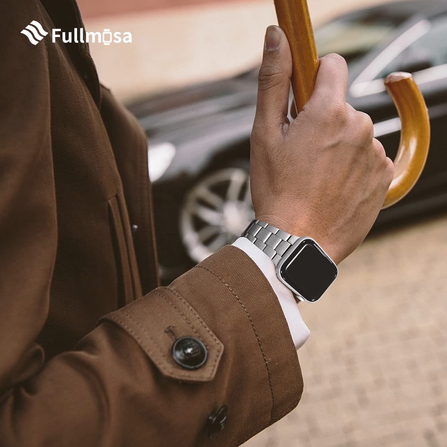 Fullmosa No Tools Compatible Apple Watch Band 41/45/44/40/42/38mm, Upgraded Version Stainless Steel iWatch Band with Case for Apple Watch Series 8/7/6/5/4/3/2/1/SE2/SE, 41mm 40mm 38mm Silver