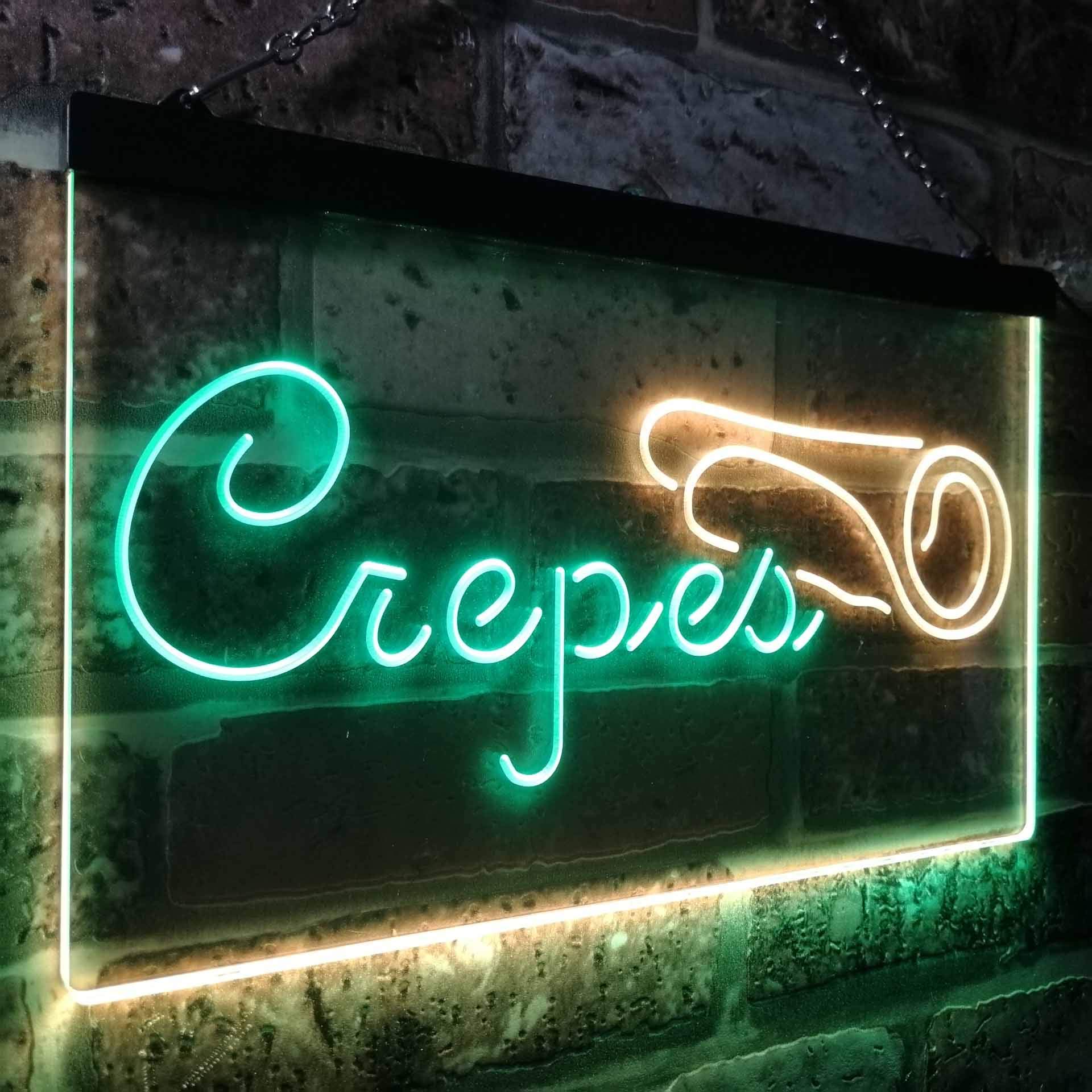 ADVPRO Crepes Restaurant Dual Color LED Enseigne Lumineuse Neon Sign Vert et Jaune 400 x 300mm st6s43-i3481-gy
