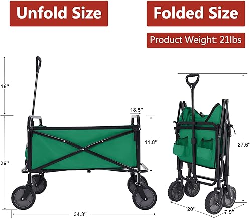 Miniatura 5 de ABCCANOPY Carro plegable plegable de la utilidad del carro al aire libre del jardín que acampa de compras, verde