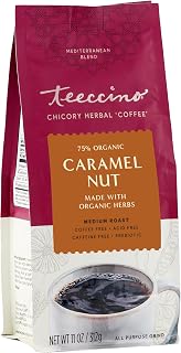 Teeccino Caramel Nut Chicory Coffee Alternative - Ground Herbal Coffee That’s Prebiotic, Caffeine Free & Acid Free, Medium Roast, 11 Ounce