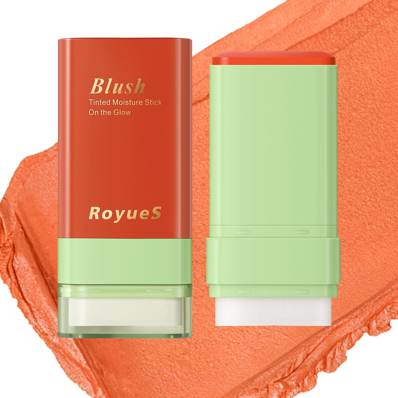 Mysense Cream Blush Stick with Built-in Brush, Multi-use Makeup Blush Stick for Cheeks Eyes Lips, Moisturizing Natural Matte Blush Makeup Waterproof Long-Lasting, 02 Orange[Amazon-developed Certification] Compact by Design