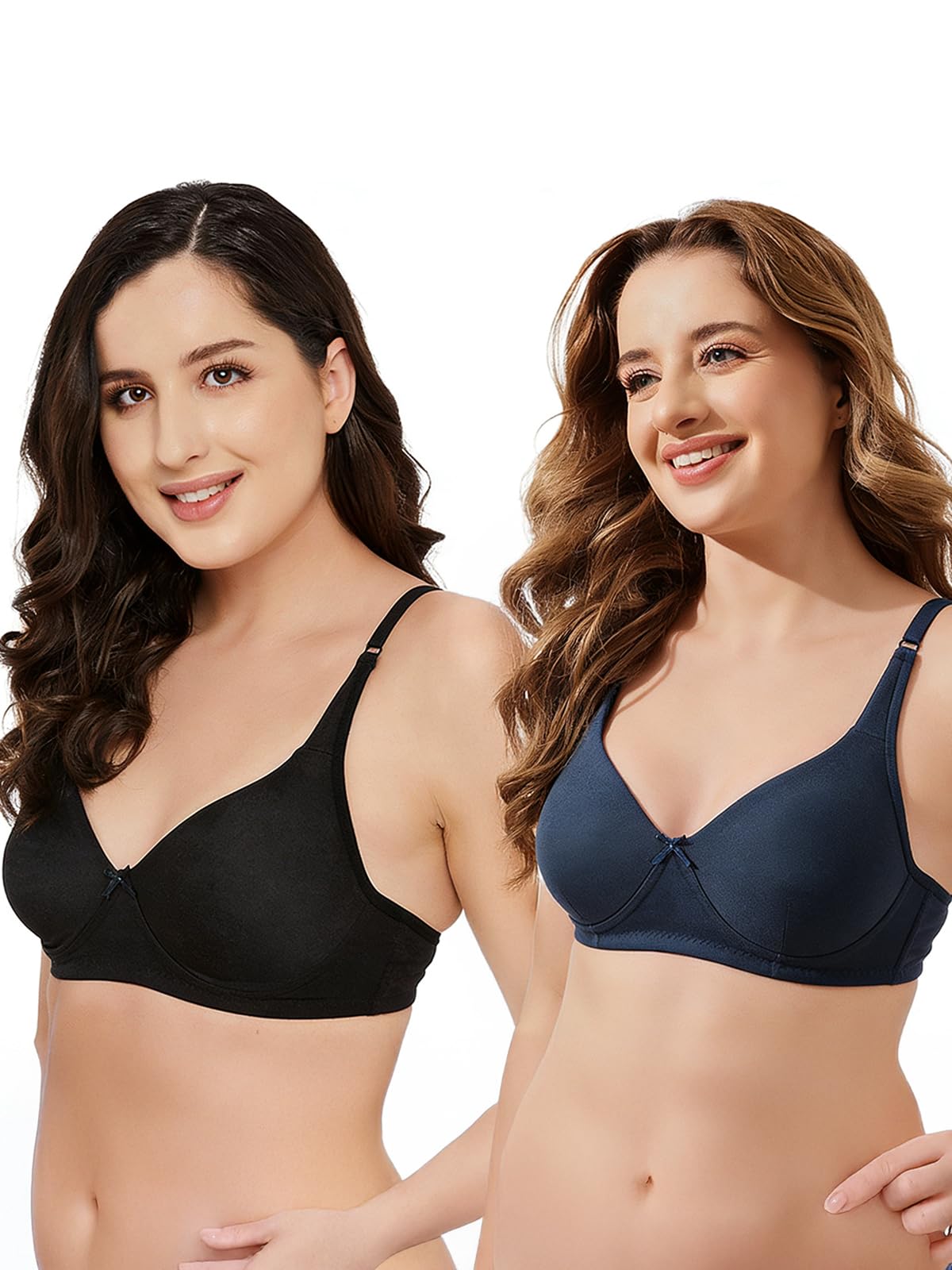 clovia Women's Cotton Pack of 2 Non-Padded Non-Wired Full Coverage T-Shirt Bra-picture-23