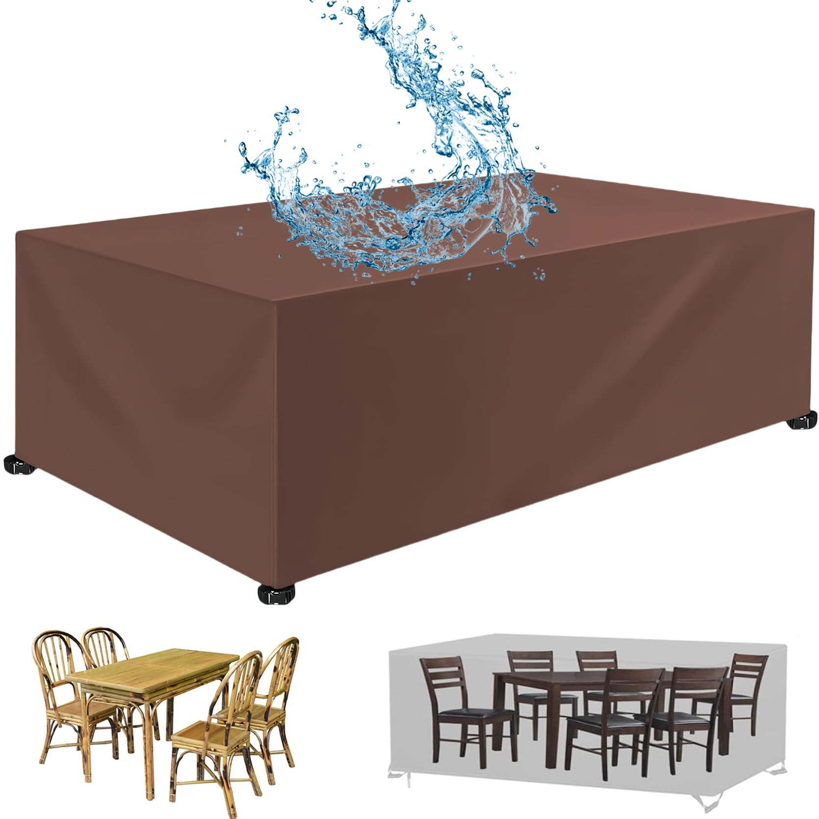 Xueqxue Brown Outdoor Furniture Covers Waterproof 150 X 300 X 150 Cm(L X W X H) Tear Resistant, Waterproof, Windproof, Anti-Uv, Patio Table Cover Furniture Covers, For Garden Table Chair Sofa,