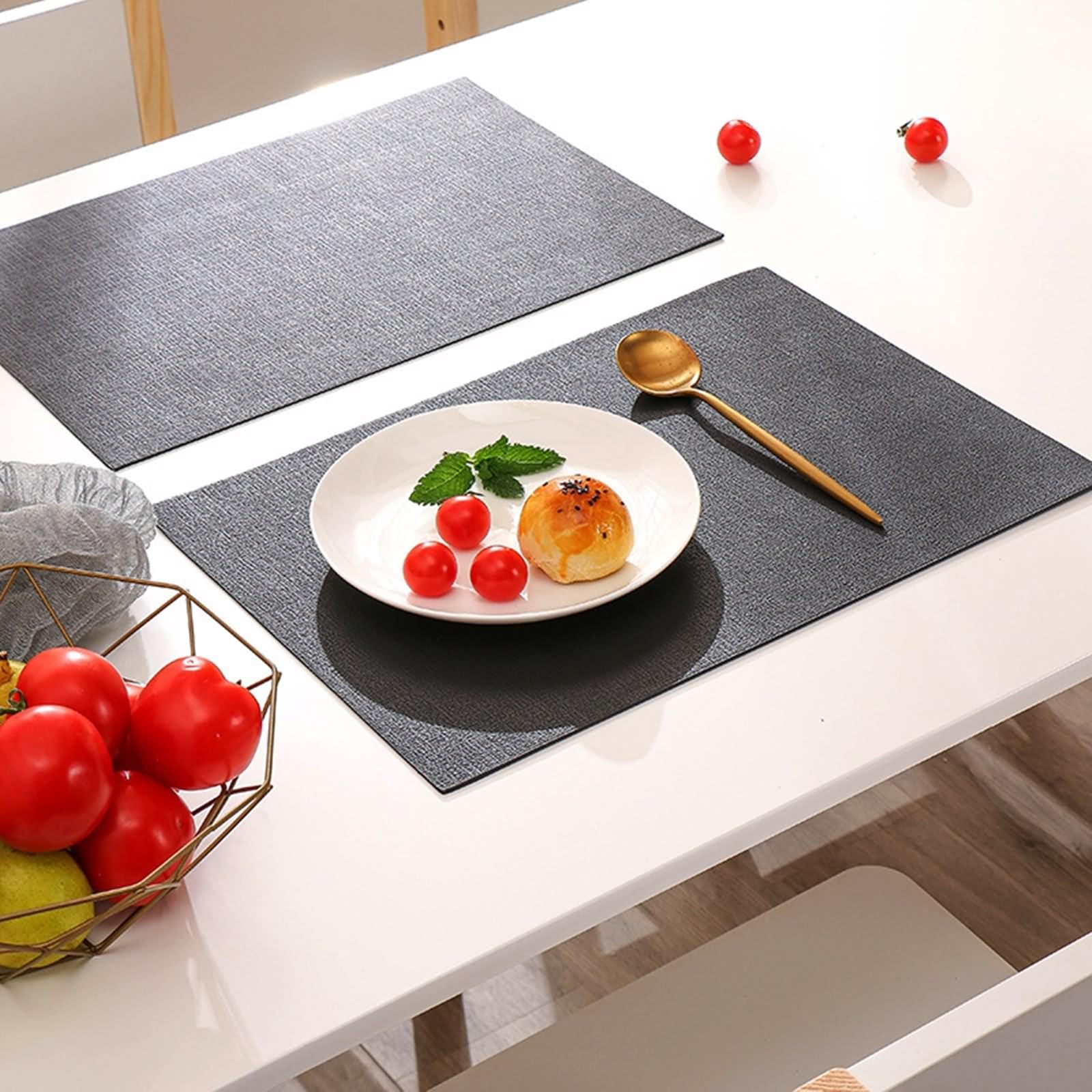 Świąteczne podkładki pod talerze zestaw 10 sztuk, urocze podkładki 40 x 30 cm, dwustronne, imitacja lnu, skóra PU, ciemnoszare