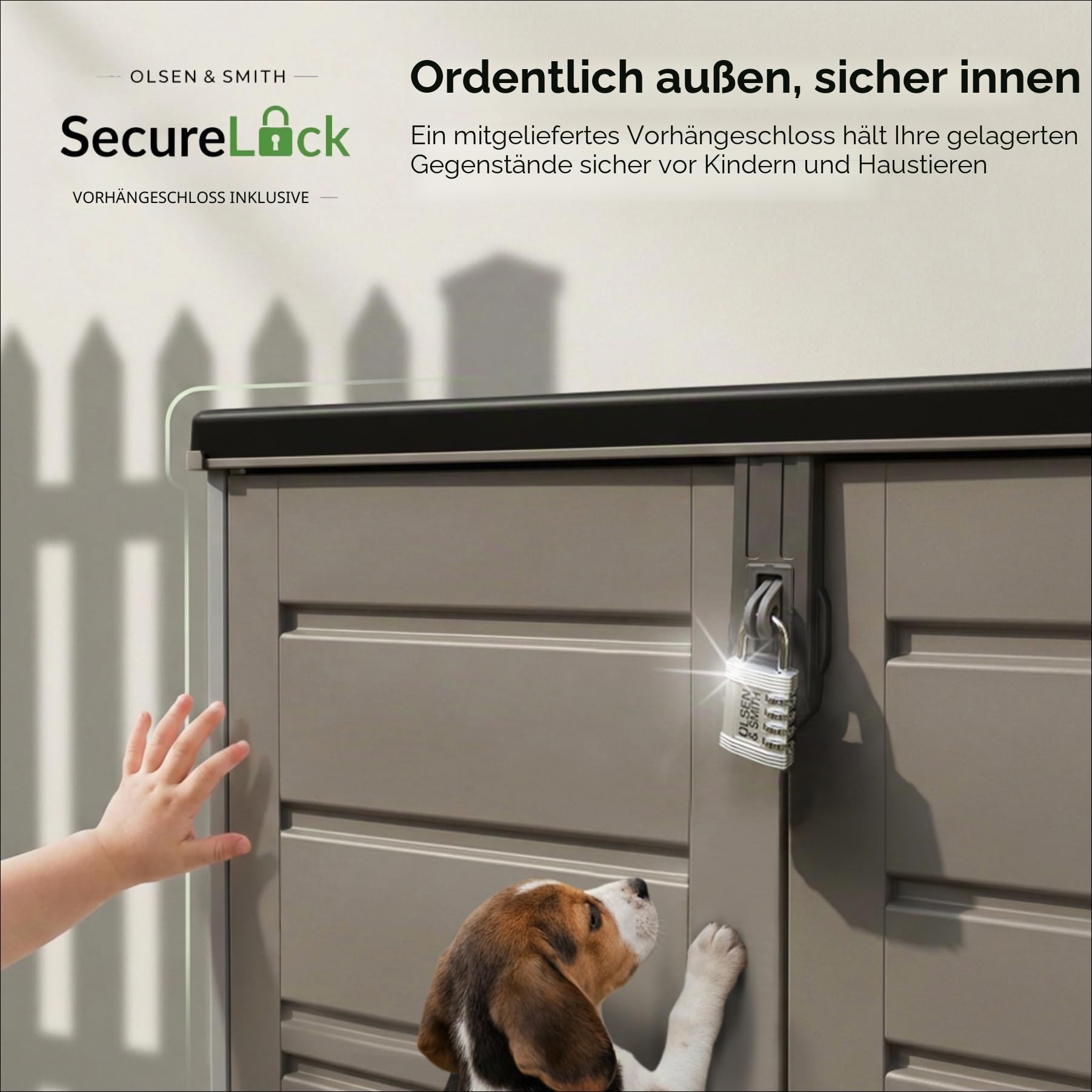 Olsen & Smith 1170L Extra Große XL Outdoor Garten Aufbewahrungsbox mit Vorhängeschloss - Riesige Kapazität Kunststoff Schuppen Mülltonnenbox Schrank - Ideal für 2x230L Mülltonnen, Gartengeräte