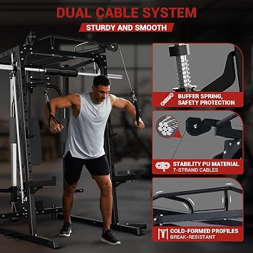 Smith Machine, 2000LBS Squat Rack for Home Gym, Multi-Function Power Cage