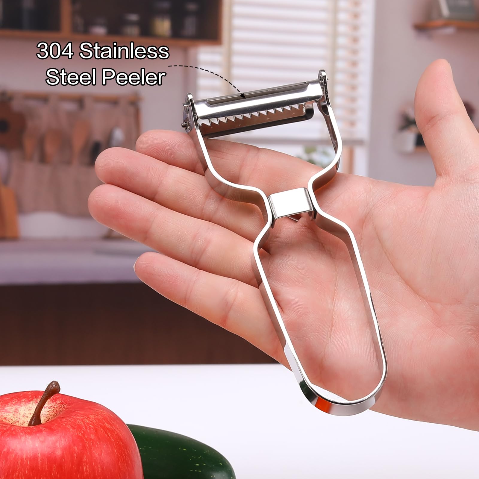 Julienne Peeler Vegetable Peeler Stainless Steel Dual Blade Julienne Cutter  - Multifunctional Vegetable Slicer With Safety Grip Vegetable Cutter, image size:1600x1600