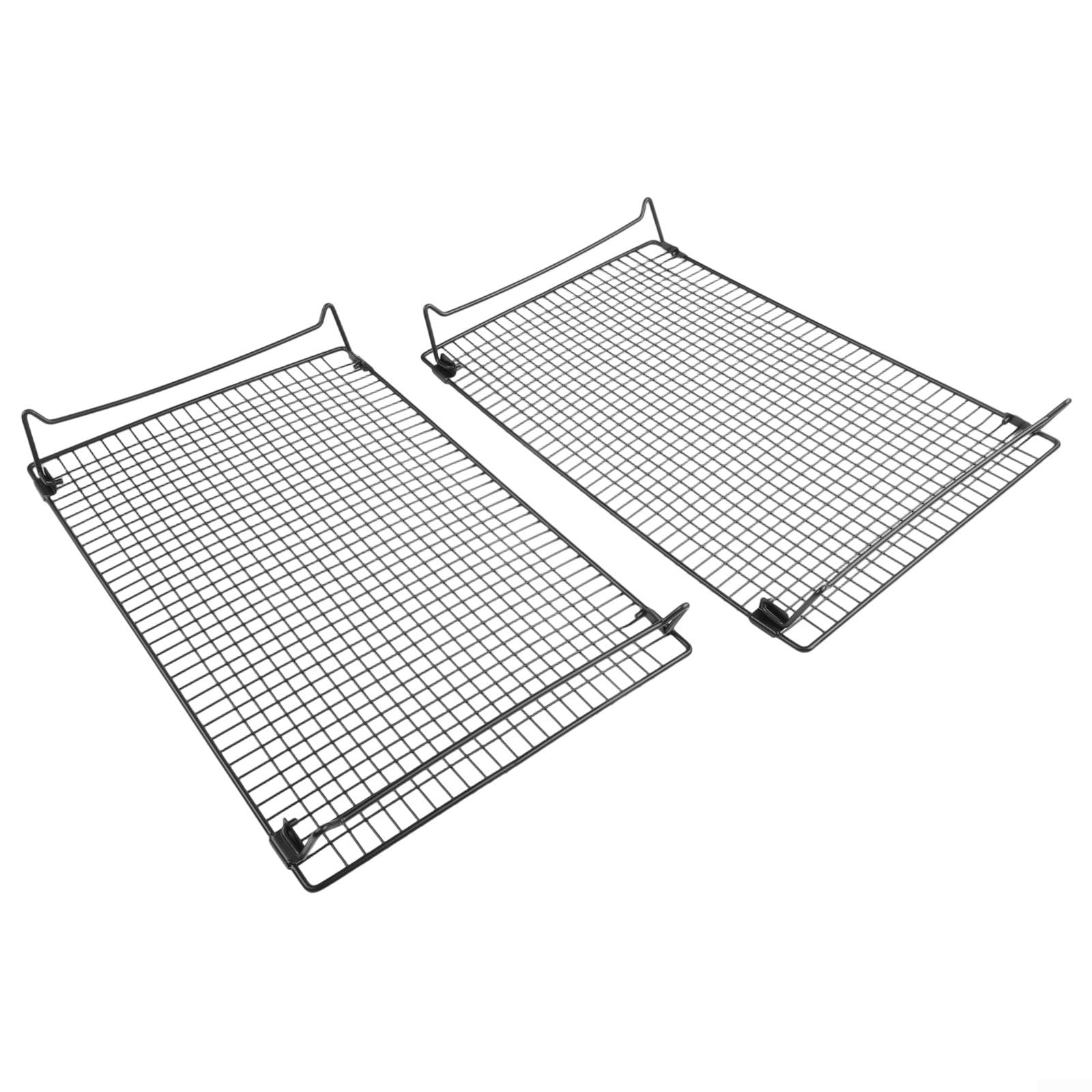 Klappbarer Kühlrost aus Edelstahl, 2er-Set, schwarz, spülmaschinenfest, stapelbar für Kuchen und Gebäck, 34 x 24,3 x 5,4 cm