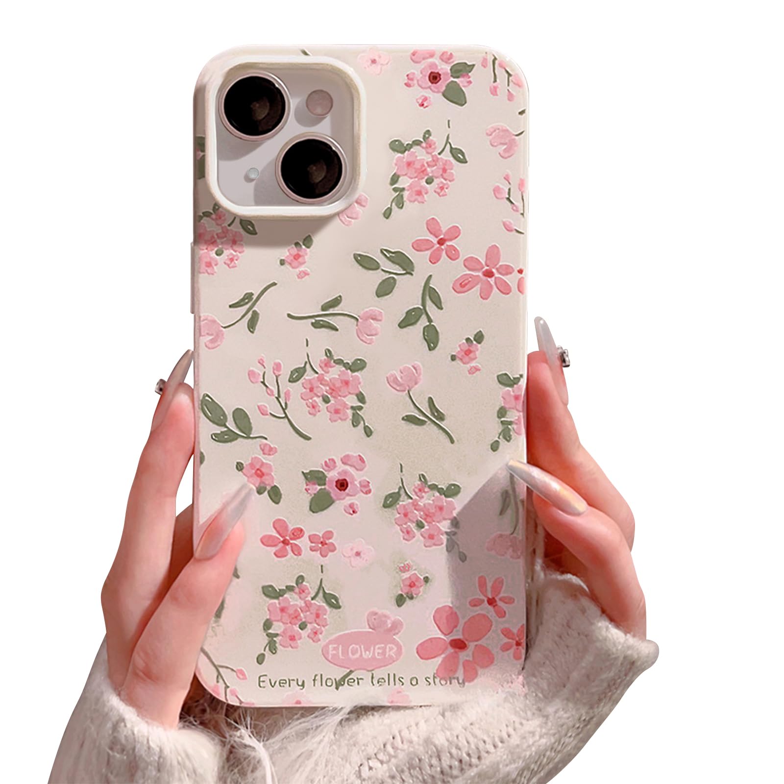 Reownest Compatible for iPhone 13/14 Case for Pink Flower Cute Aesthetic Design Floral Women Teen Girls Silicone Slim Cover Protection Phone
