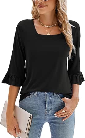 T-shirt Henley à Manches 3/4 Pour Femme - Imprimé Floral - Coupe Ample - Style Décontracté