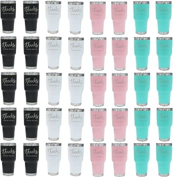 Thanks For All You Do - 30 oz Multi Color Insulated Stainless Steel Tumbler with Lid and Straw SET OF 40 - Employee Gifts, Employee Appreciation Gifts, Coworkers Team Member Volunteer
