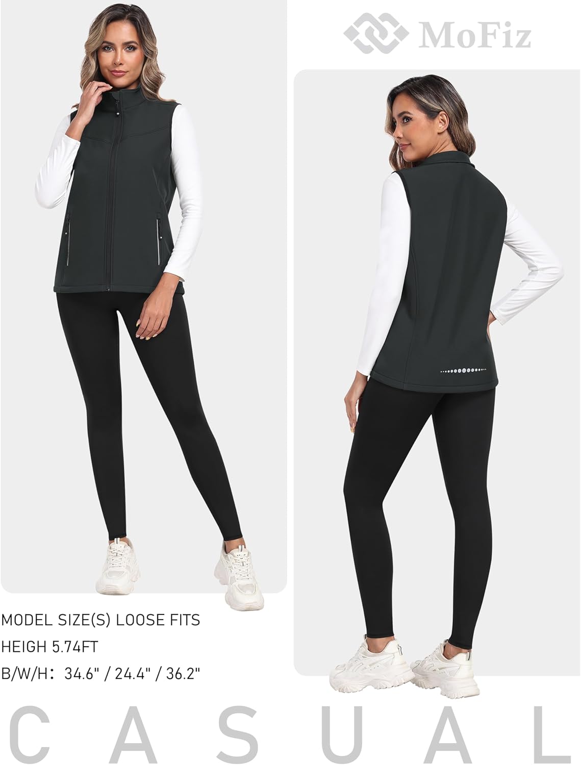 MoFiz Women's Fleece Lined Softshell Vest Windproof Lightweight Insulated Sleeveless Jacket Full Zip Running Vest - Image 7