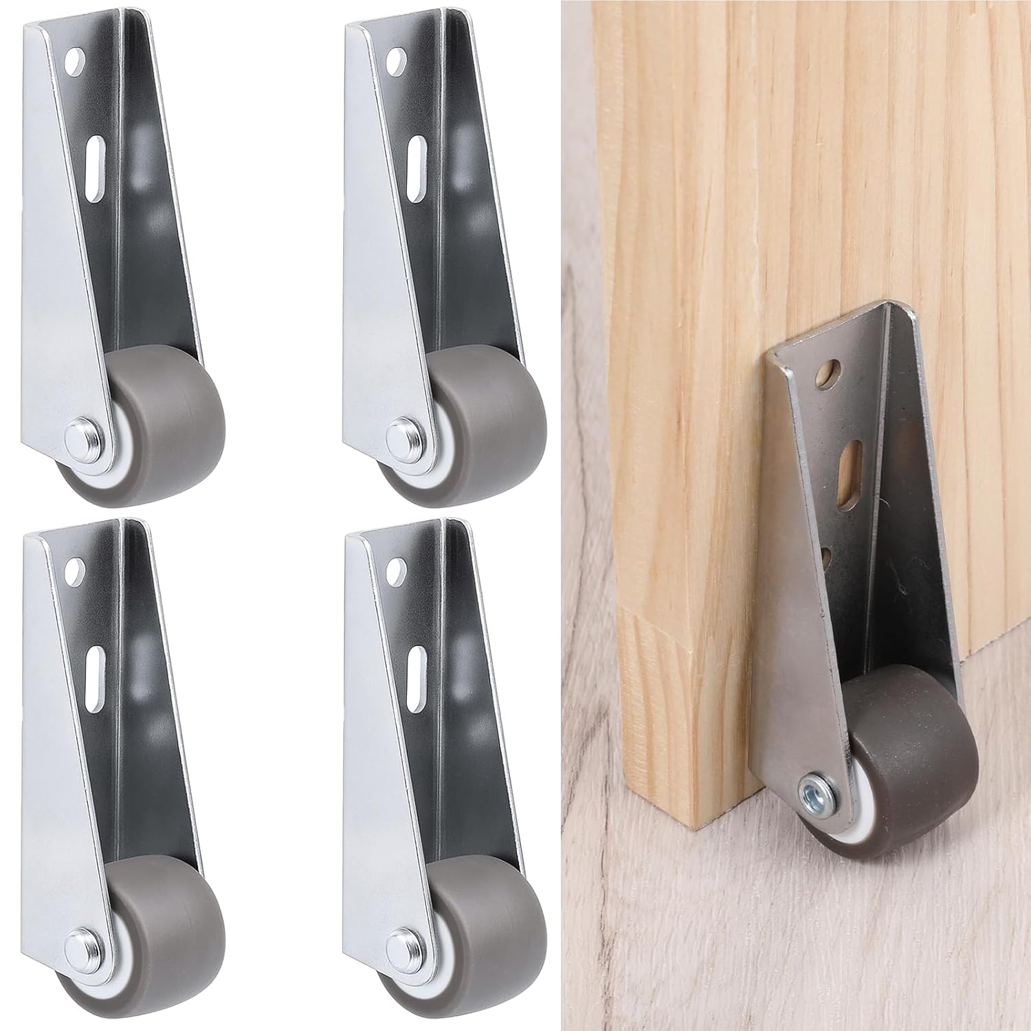4 Pcs 1 Inch Small Side Mount Casters Wheels, Low Profile Casters Gate Caster Wheel Replacement Chair Wheels for Furniture, Drawers, Bookcases, (Load: 44lbs/Each) Vertical or Horizontal Installation