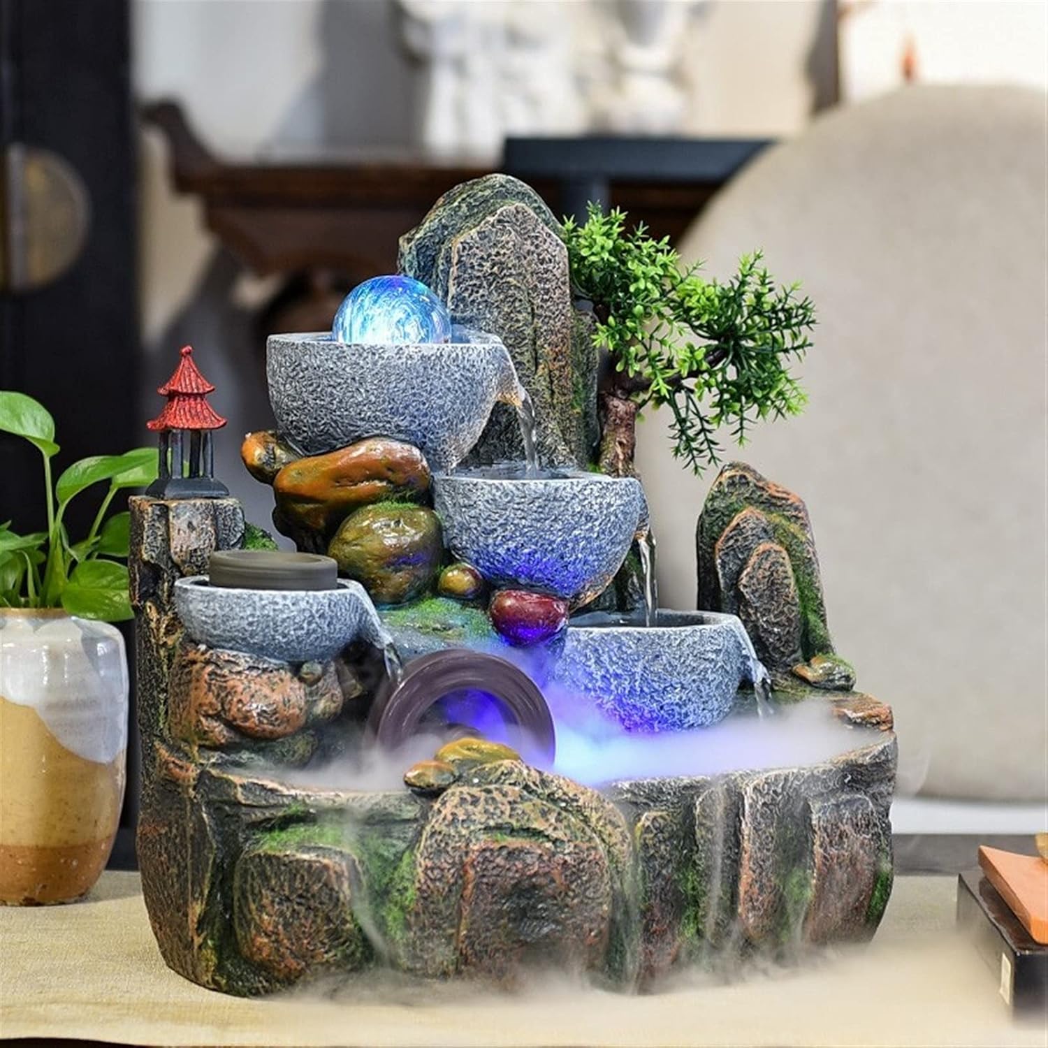 Tabletop Fountain Beautiful Rockery and Flowing Water Fountain Ornament Fengshui Wheel Transfer Ball Living Room Desktop Office Decoration (32 * 20 * 32cm) Desktop Fountain