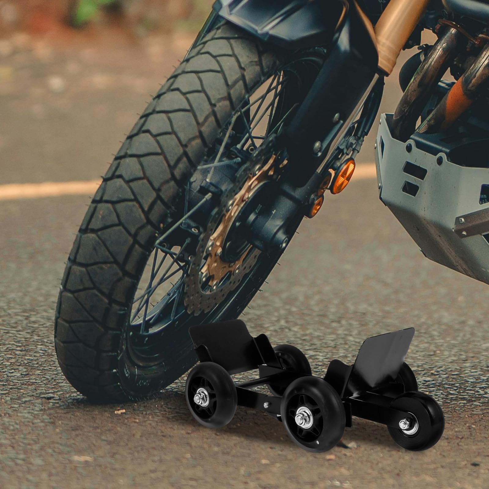 MAGICLULU Outil de Déplacement de Pneus pour Moto Noir, Chariot de Secours Robuste Roue de Couleur Aléatoire, Outil de Dépannage de Pneu D’Urgence Compatible Tricycles