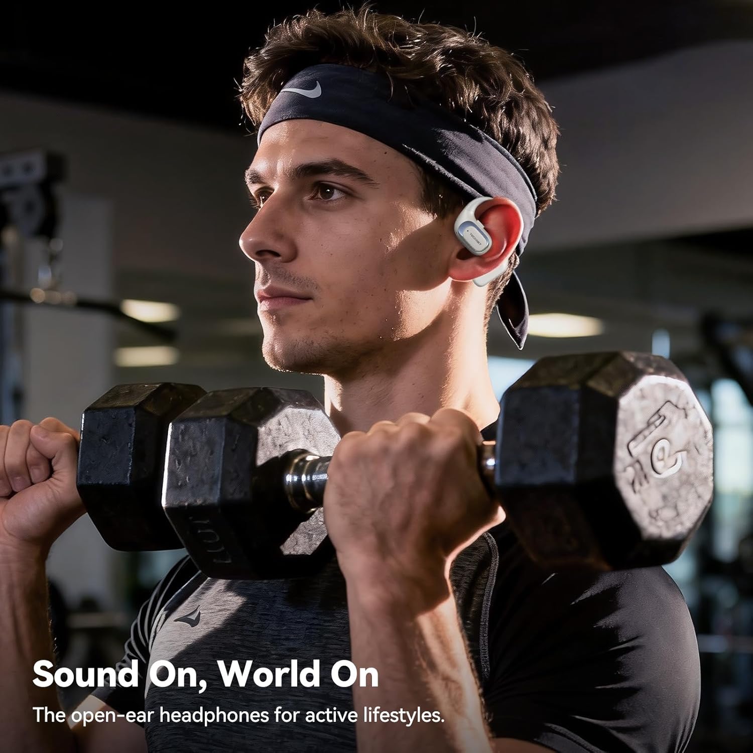 TECKNET Open Ear Headphones, Bluetooth Headphones 6.0 Sports with Smart Digital Display, 40H Playtime, IPX5 Waterproof, Wireless Earbuds Lightweight Design Fit Fitness/Travel/Cycling (White)