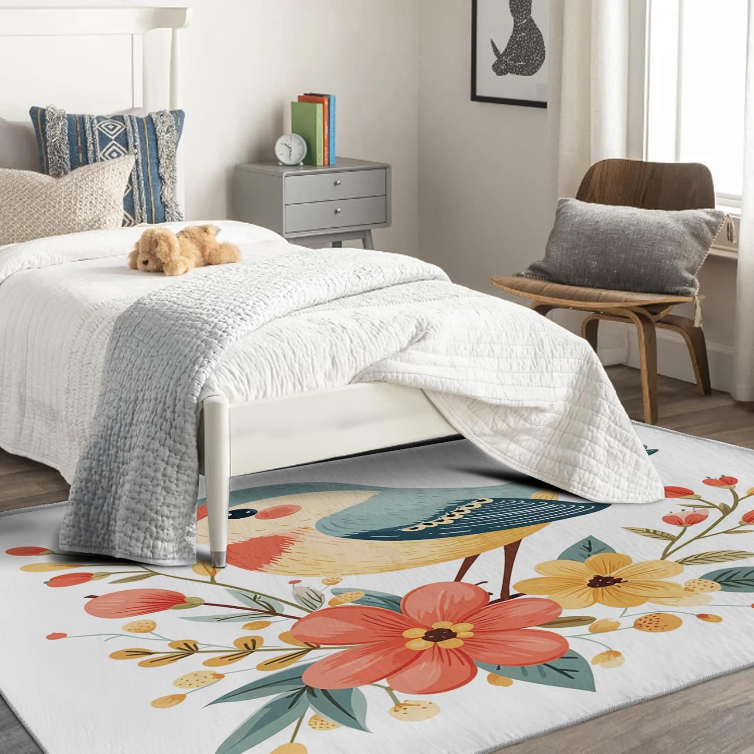 Cute Bird Rug 2x3 Area Rugs, Cartoon Bird Rugs for Entryway, Floral Carpet for Bedroom Living Room, Machine Washable Non-Slip Indoor Door Mat, Soft Low Pile Area Rug, Small Decorative Rug f&gl223