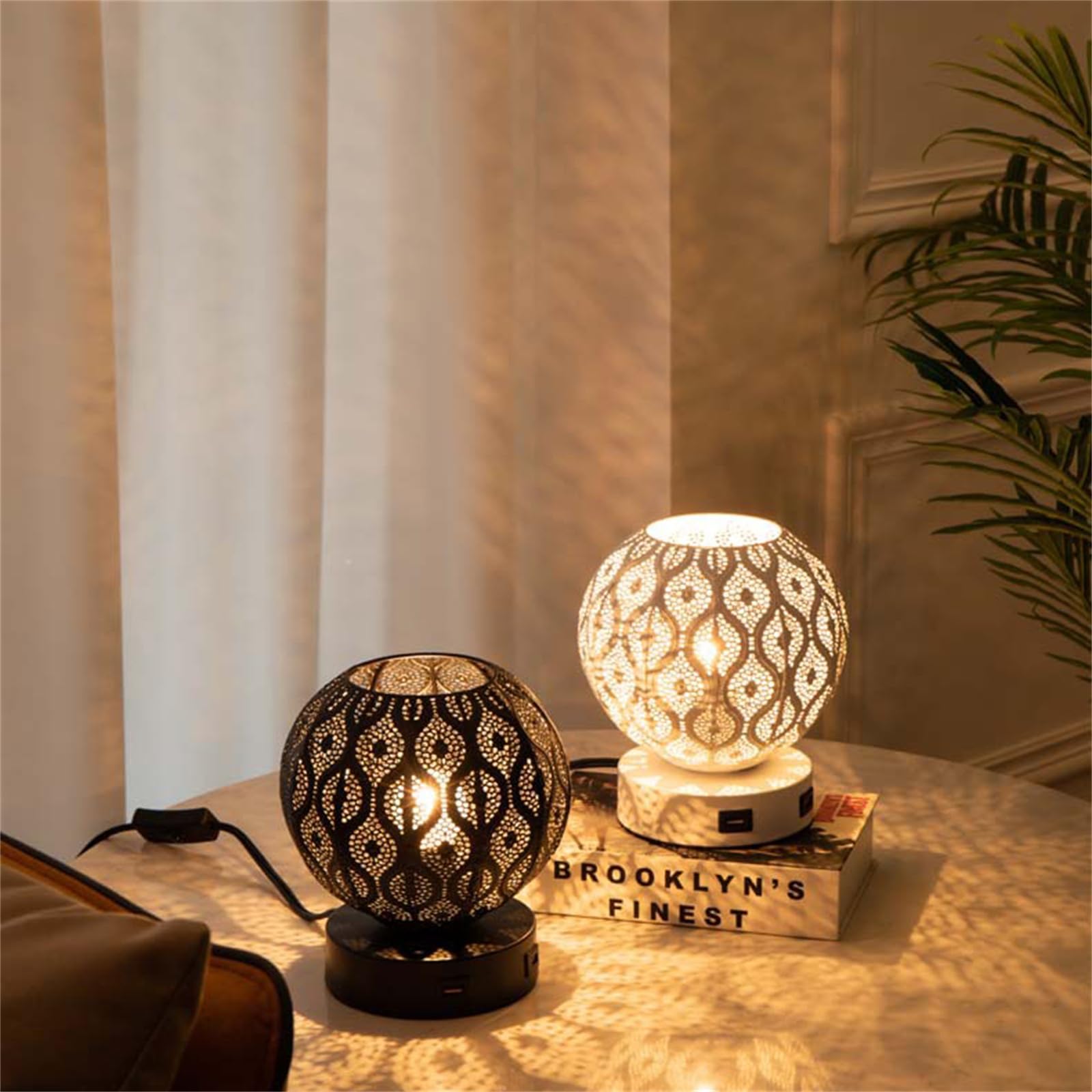 Moderne Wandleuchten, Schreibtischlampe Modern mit Touch-Dimmschalter Tischlampe E27 Runder Metallkäfig mit Glühbirne Nachttischlampen mit 2 USB-Ladeanschlüssen Leselampe Innen für Schlafzimmer A