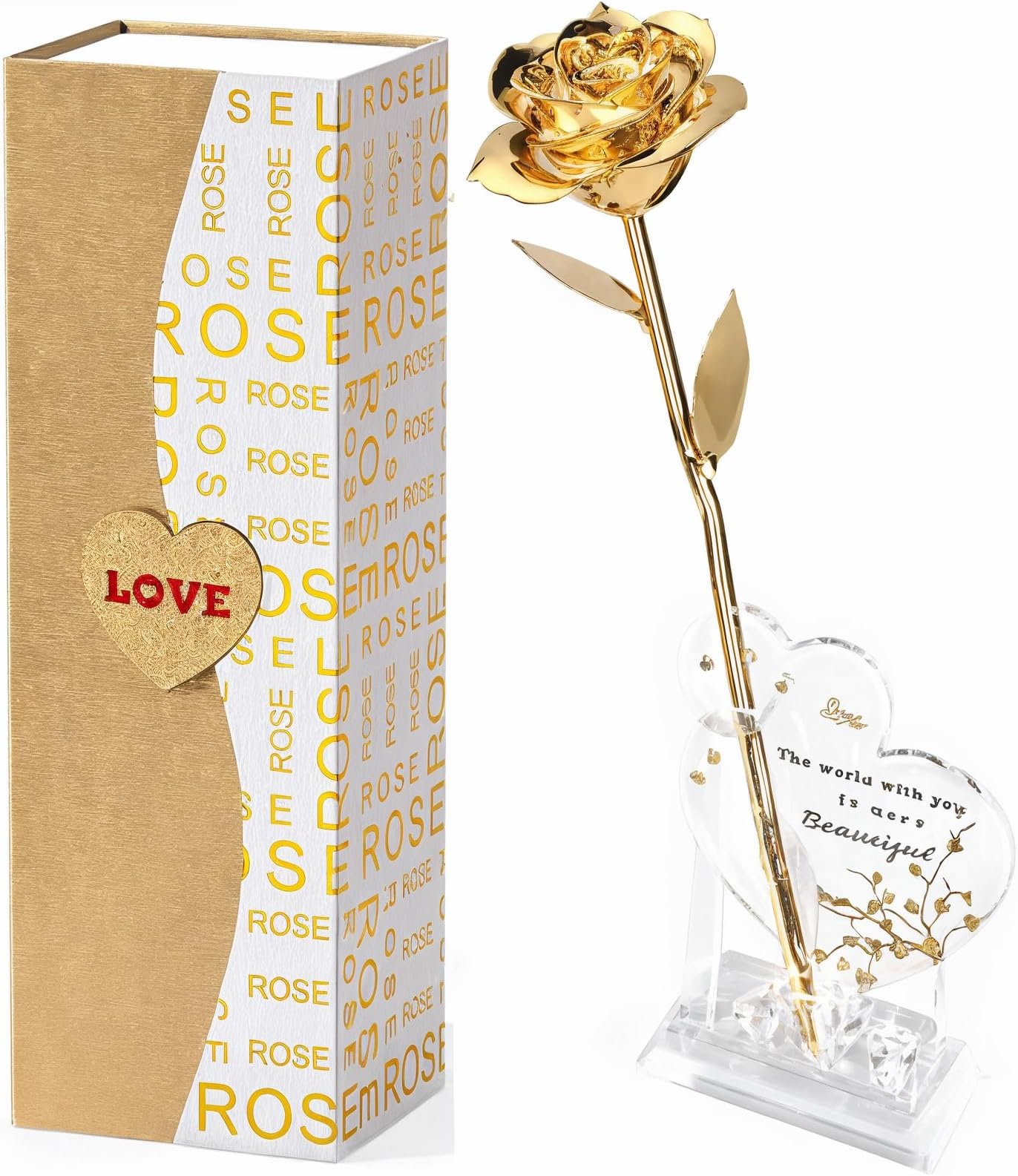 Gold Dipped Real 24K Gold Rose, 1 Pack Infinity Flower Decor Hand Dipped in 24K Romantic Rose Gifts for Women in Her Wife Girlfriend Birthday Anniversary Valentines Mothers Day Christmas
