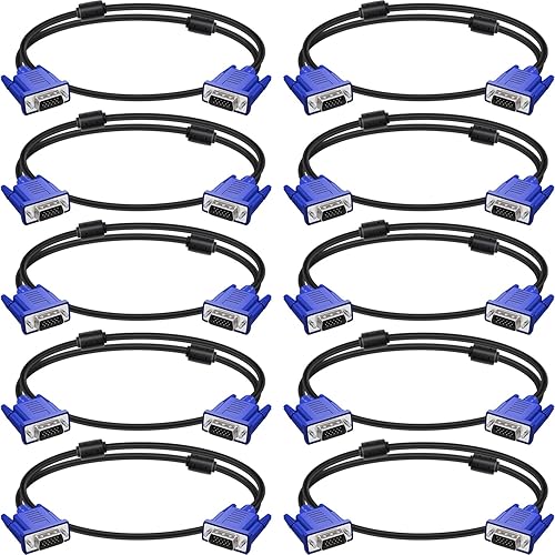 Cable de monitor VGA a VGA de 3 pies macho a macho, cable de computadora para proyector de computadora de TV, 3 pies (paquete de 10)