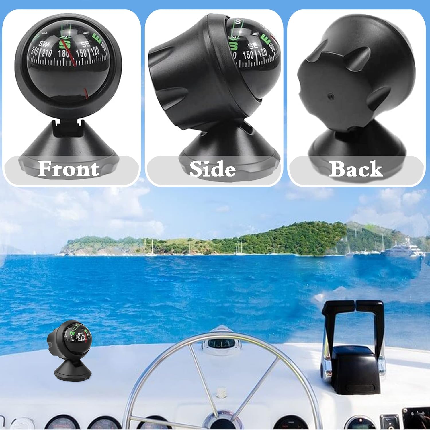 Car Compass Dashboard Mounted Automotive Interior Accessories Gifts for Women Men Adjustable Navigation Guide Ball Portable Direction Pointing Black : Automotive