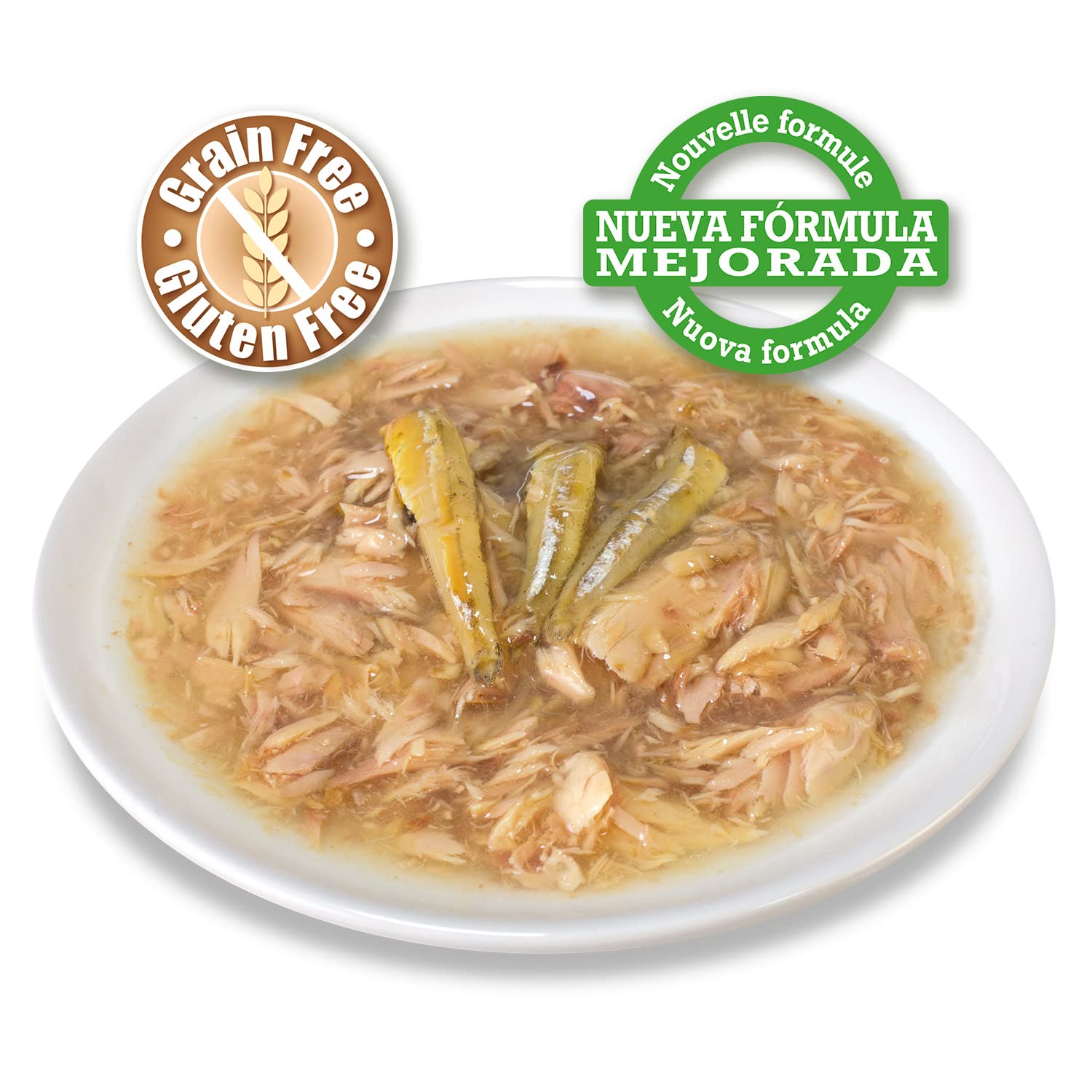 ARQUIVET Pack 24 unités. Thon blanc et anchois en sauce - Aliments gastronomiques à base d'ingrédients 100% naturels - Emballer 24 unités - 80 gr par unité - Aliments humides pour les chats