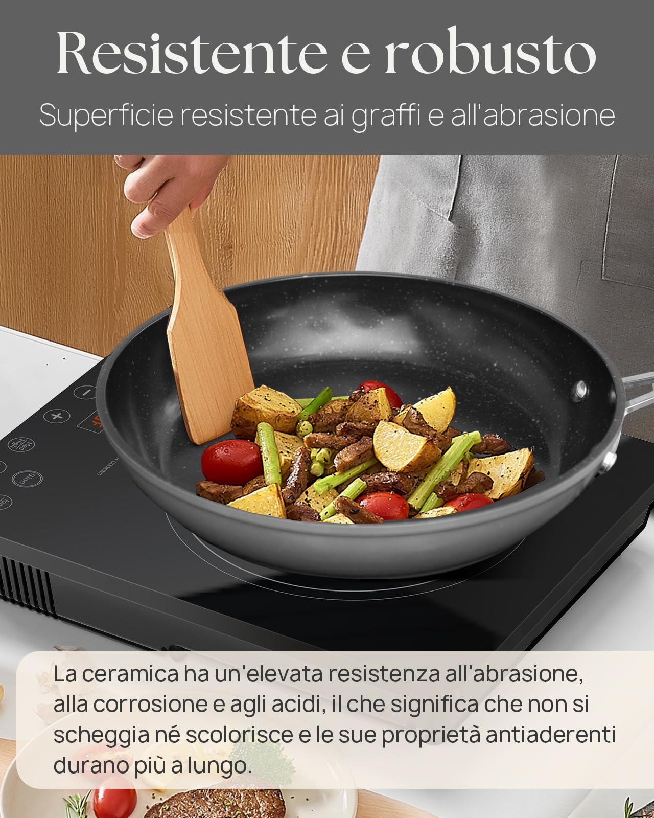 Nuwave Pentola da 7,6 litri in Ceramica Antiaderente Duralon Blue in Grigio, Priva di PFAS, Compatibile con Induzione e Forno, Lavabile in Lavastoviglie, Manici Freschi e Resistente ai Graffi
