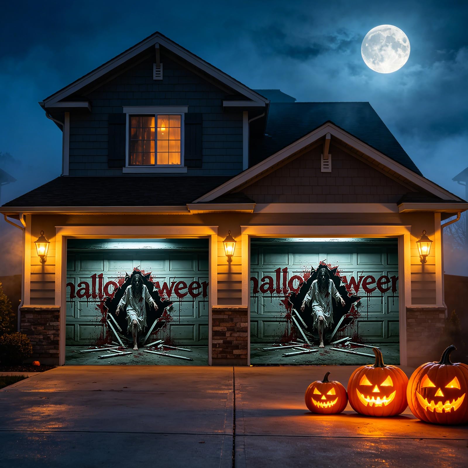 zombie 2,4 × 2,1 m, baner na drzwi garażowe na Halloween dekoracja