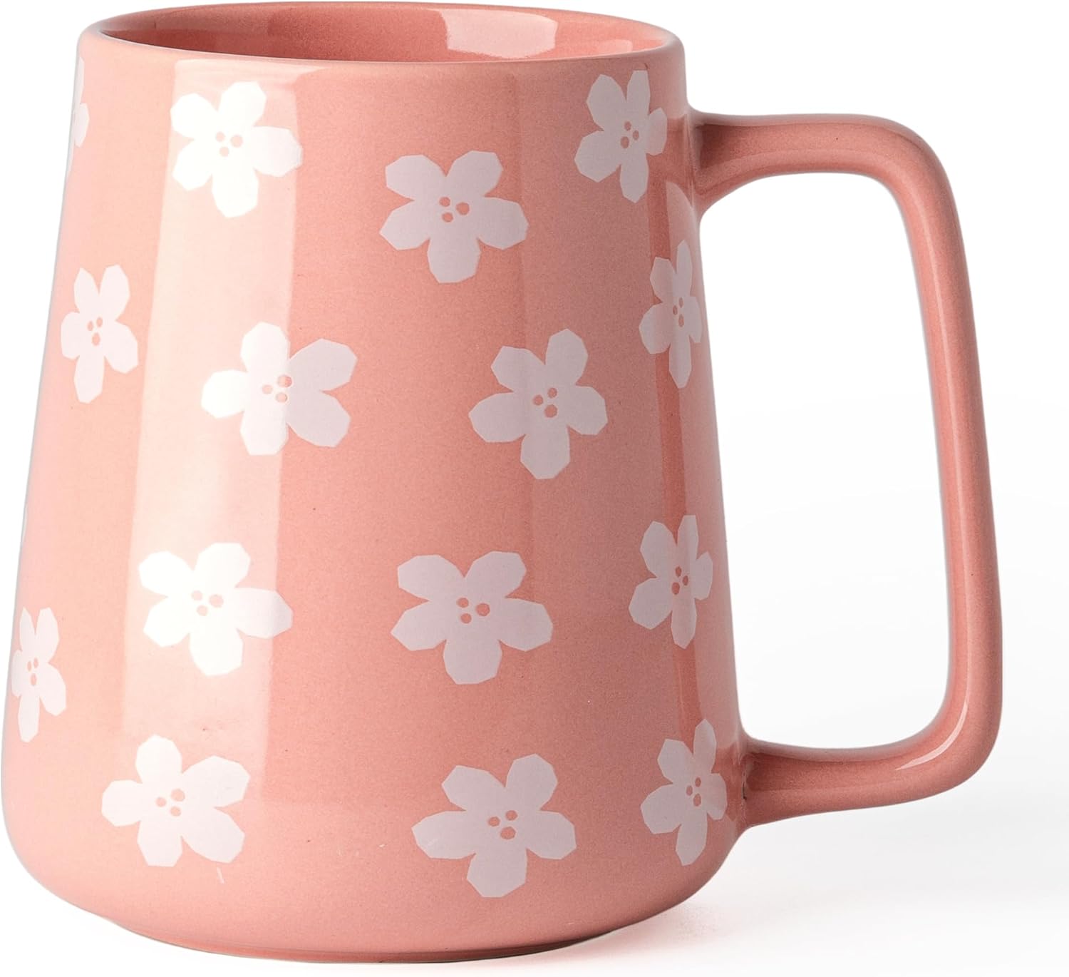 Ceramic Coffee mugs, 24 oz, Extra Large Mugs, Big Tea&Coffee Cups, Large Handle, Floral Pattern,Pottery Mugs,Wide Bottom Coffee Mug for Office/Home, Microwave and Diahwasher Safe. (Pink)