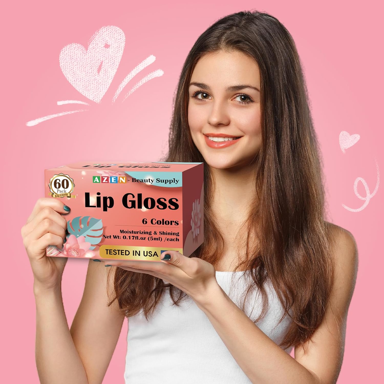 AZEN 60 Pack Lip Gloss Set, Color Lip Oil for Dry Cracked Lips Moisturizing Hydrating Nourishing with Vitamin E, Valentines Gifts Easter Basket Stuffers