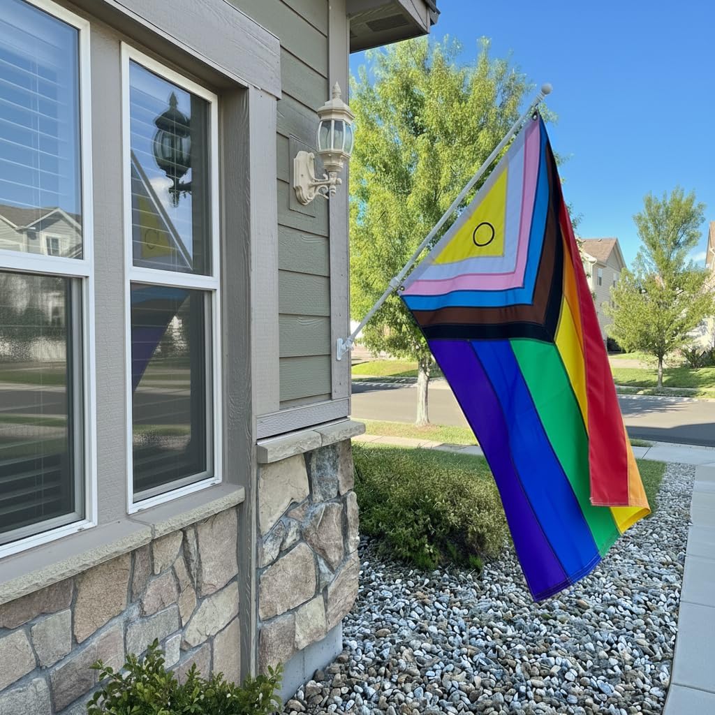 Progress Pride Flag 3x5 Foot Heavyweight LGBTQ Rainbow Lesbian Gay Bisexual Trans Flags with Brass Grommets for Outside Yard Outdoor Lawn