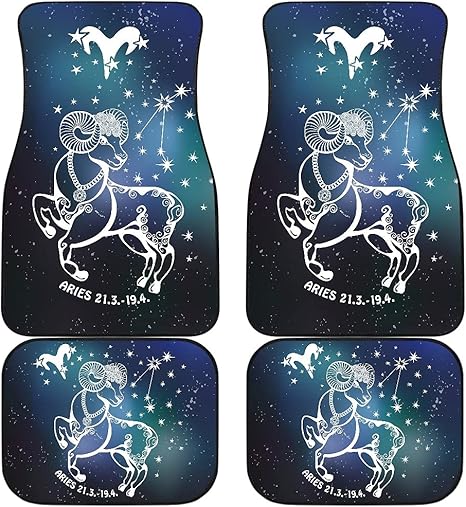 Aries Zodiac Cars Floor Mats, Aries Star Sign Car Mats, Aries Horoscope Mats (Without Custom Name, Set of 4)